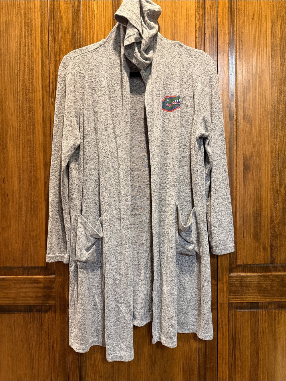 Gray Hooded Open-Front Cardigan